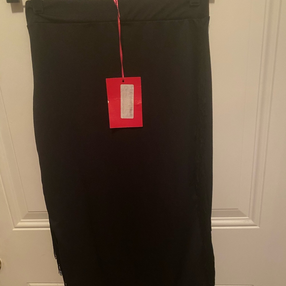 Fringed fitted midi skirt